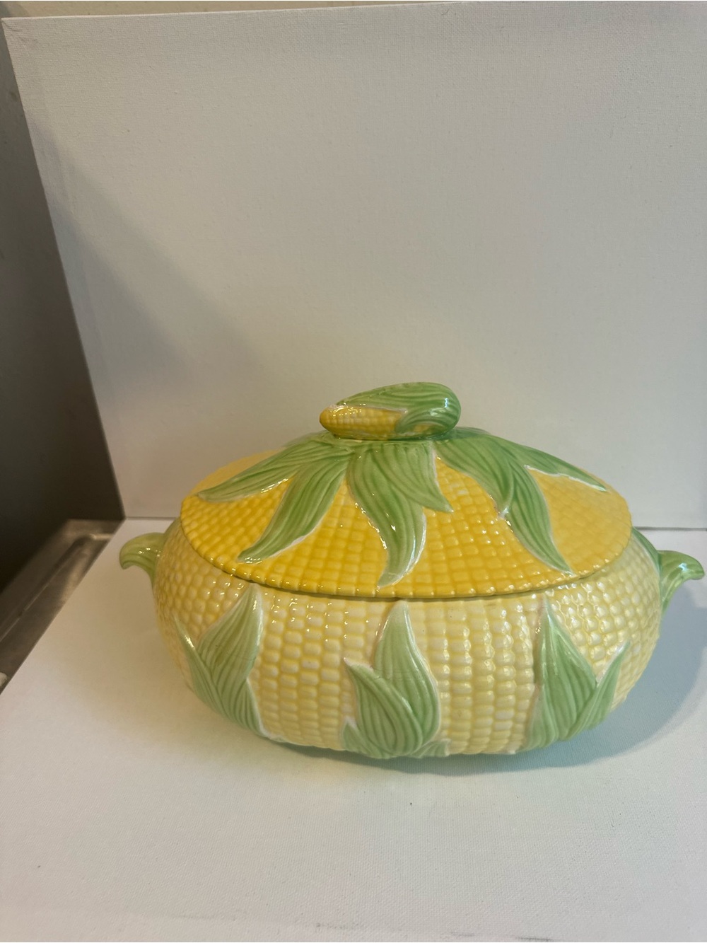 Vintage Corn on the Cob Shaped Ceramic Covered Casserole